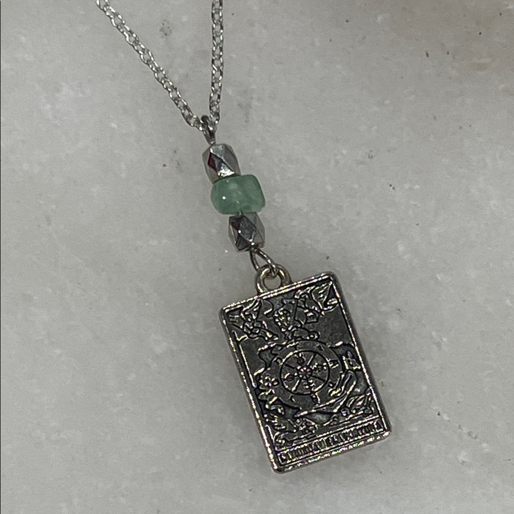 Silver Pendant Taroh Necklace with Green Aventurine Bead